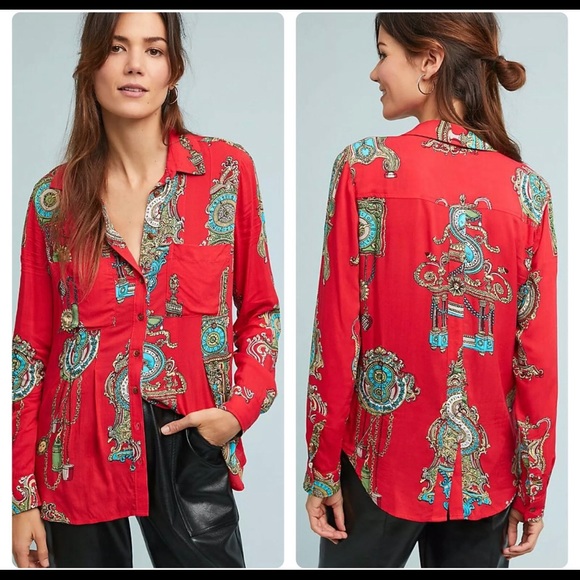 Maeve By Anthro Whimsy Button down Blouse Size 10